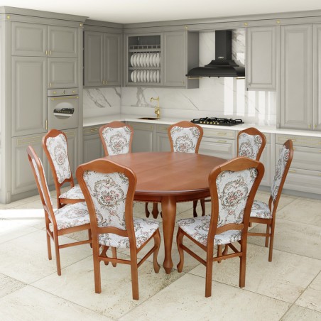 stół i 8 krzeseł drewno bukowe tapicerowane