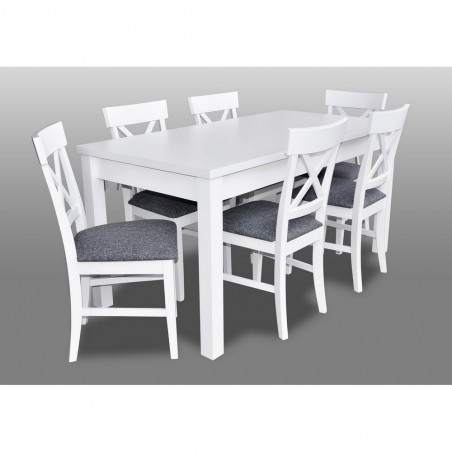 biały stół rozkładany z sześcioma krzesłami do salolu