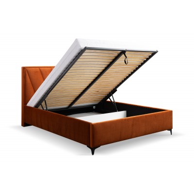 stylowe łóżko tapicerowane z pojemnikiem i wezgłowiem Medra