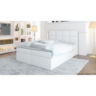 Białe łóżko kontynentalne 160x200 Natan z dwoma pojemnikami